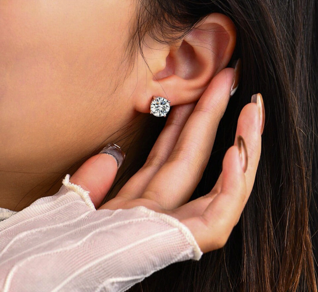 Moissanite Brilliant Cut Studs in White Gold