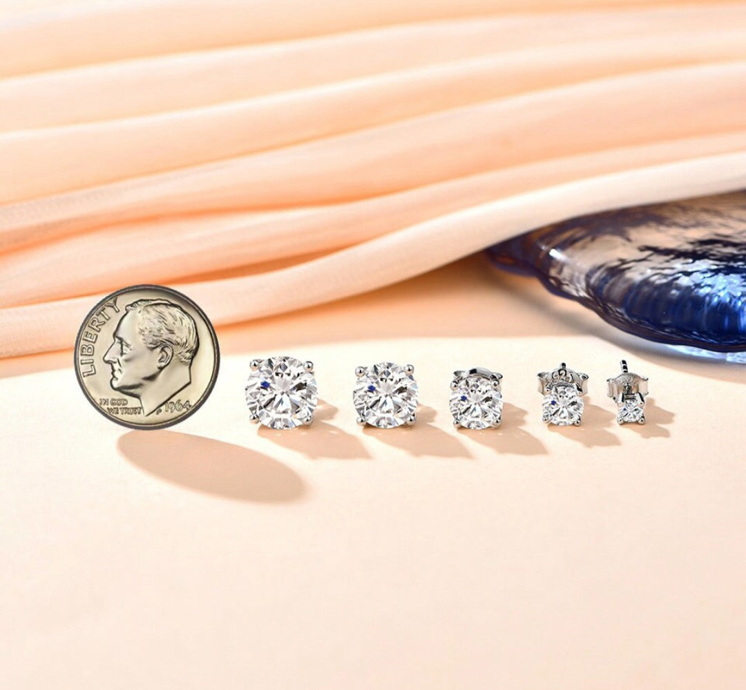 Moissanite Brilliant Cut Studs in White Gold