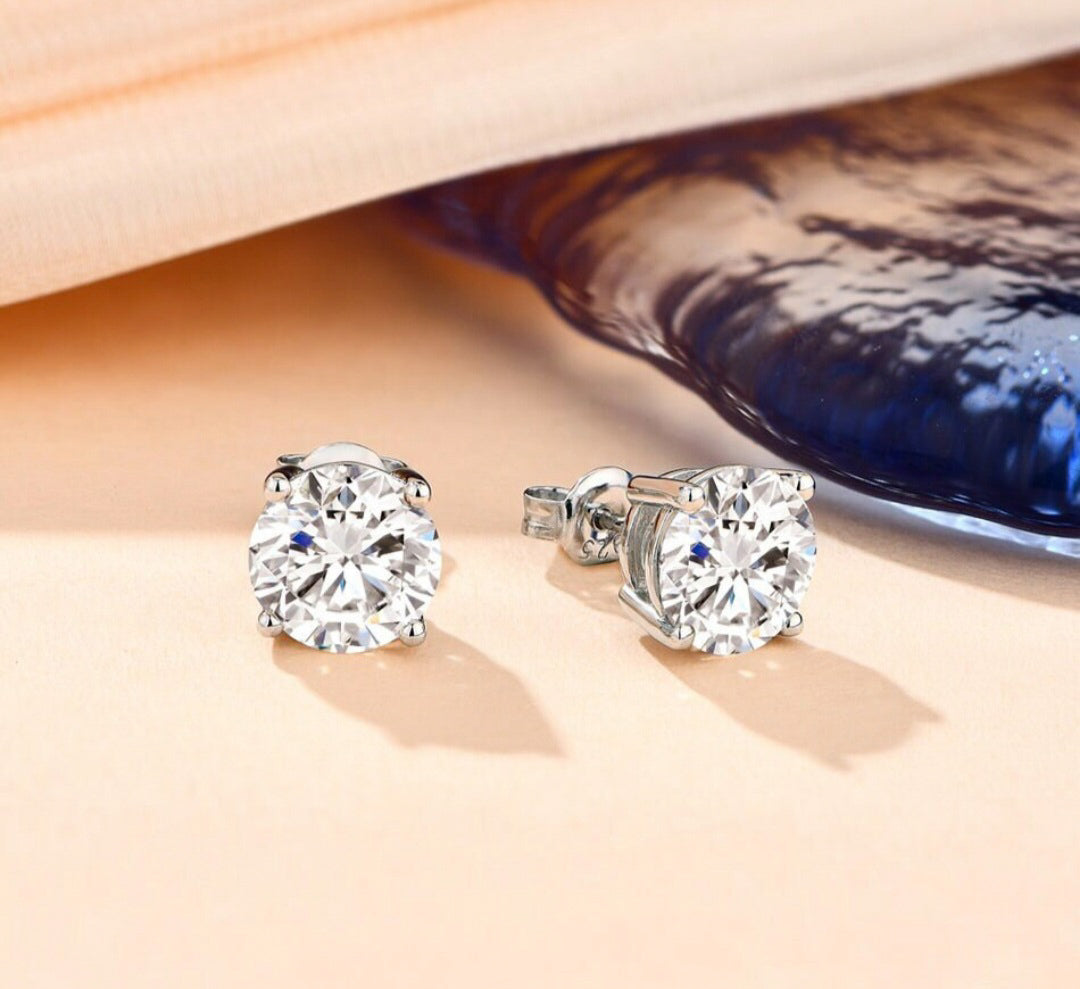 Moissanite Brilliant Cut Studs in White Gold