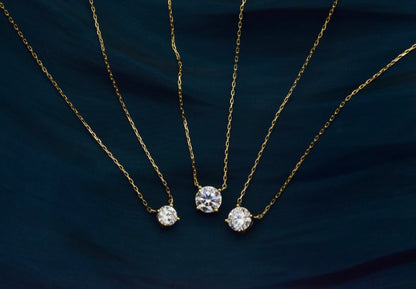 Moissanite Round Cut Necklace in Yellow Gold