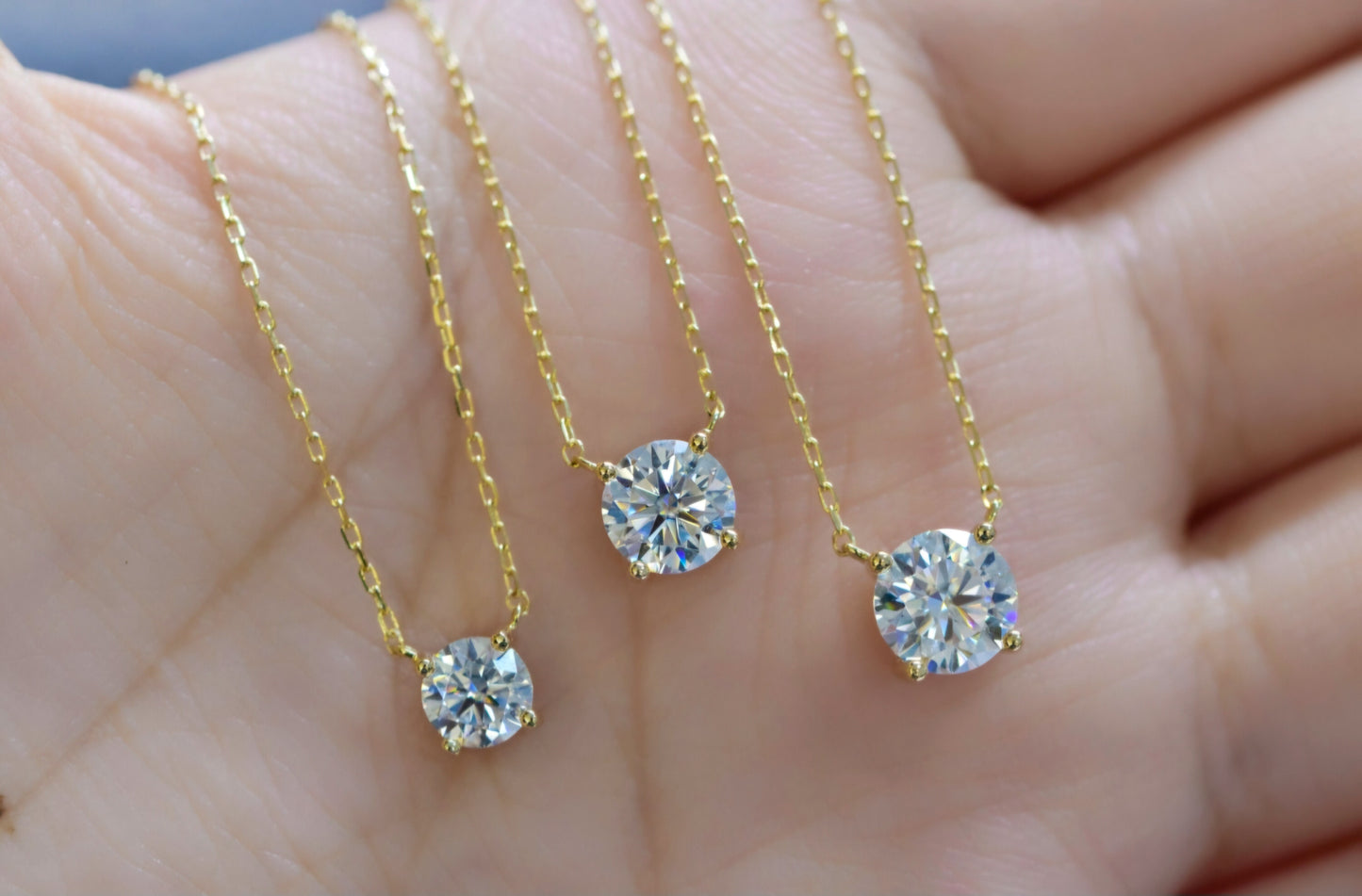 Moissanite Round Cut Necklace in Yellow Gold