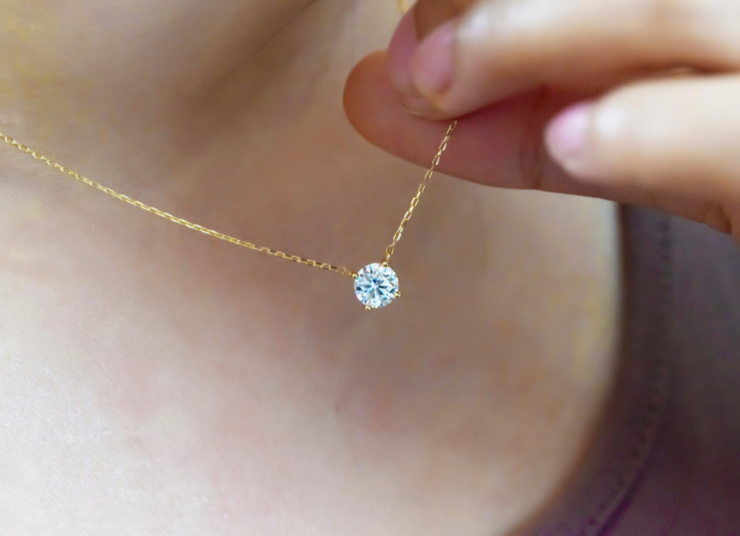 Moissanite Round Cut Necklace in Yellow Gold