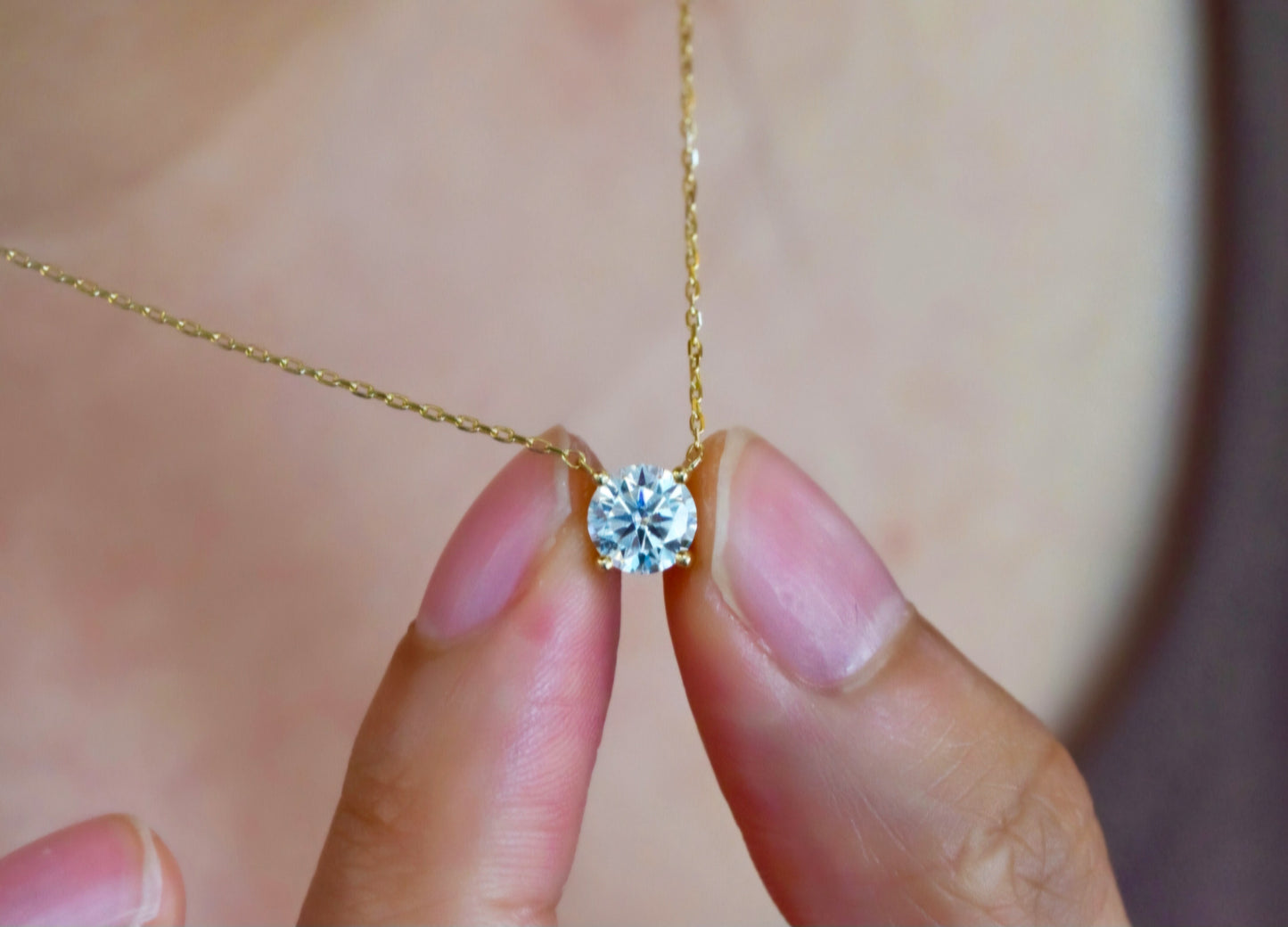 Moissanite Round Cut Necklace in Yellow Gold