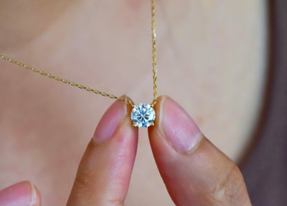 Moissanite Round Cut Necklace in Yellow Gold