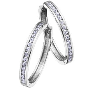 10K White Gold Diamond Hoop Earrings