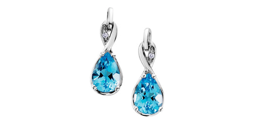 10K White Gold Diamond & Blue Topaz Earrings