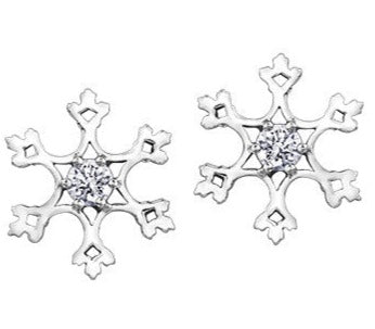 14K White Gold Snowflake Earrings