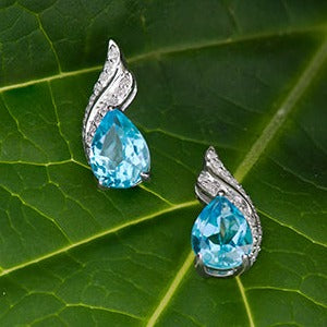 10K White Gold Diamond & Sky Blue Topaz Earrings