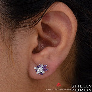 14K White Gold Amethyst Diamond Earrings