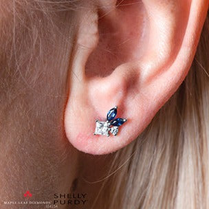 14K White Gold Sapphire & Diamond Stud Earrings