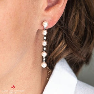 14K White Gold Pearl & Diamond Dangle Earrings