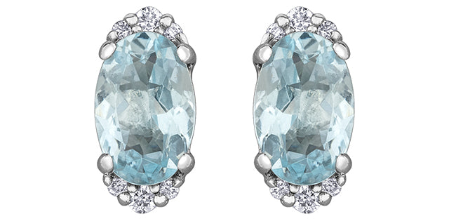 10K White Gold Aquamarine Diamond Earrings