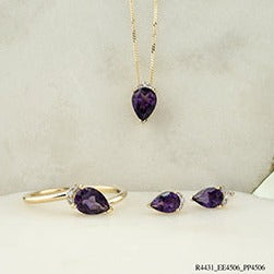 10K Yellow Gold Amethyst Diamond Earrings