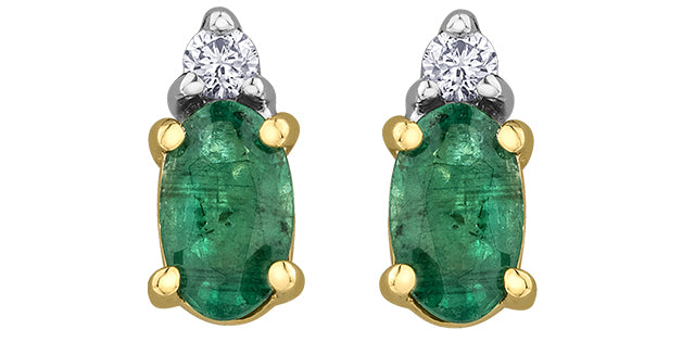 10K Yellow Gold Emerald & Diamond Earrings