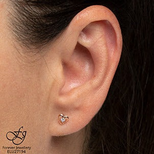 10K Two Tone Diamond Heart Stud Earrings