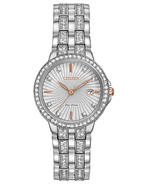 Citizen Eco Drive Silver Tone Watch with Crystals