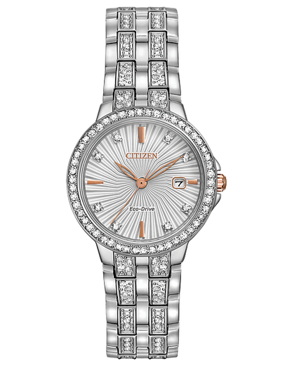 Citizen Eco Drive Silver Tone Watch with Crystals