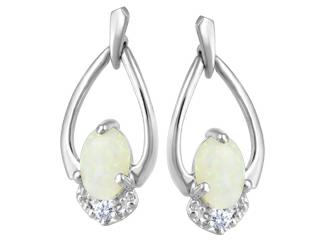 10K White Gold Opal & Diamond Earrings