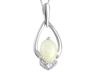 10K White Gold Opal & Diamond Necklace