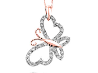 Rose & White Gold Diamond Butterfly Necklace