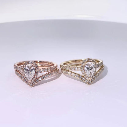 Pear Shaped Engagement Rings & Chevron Bands