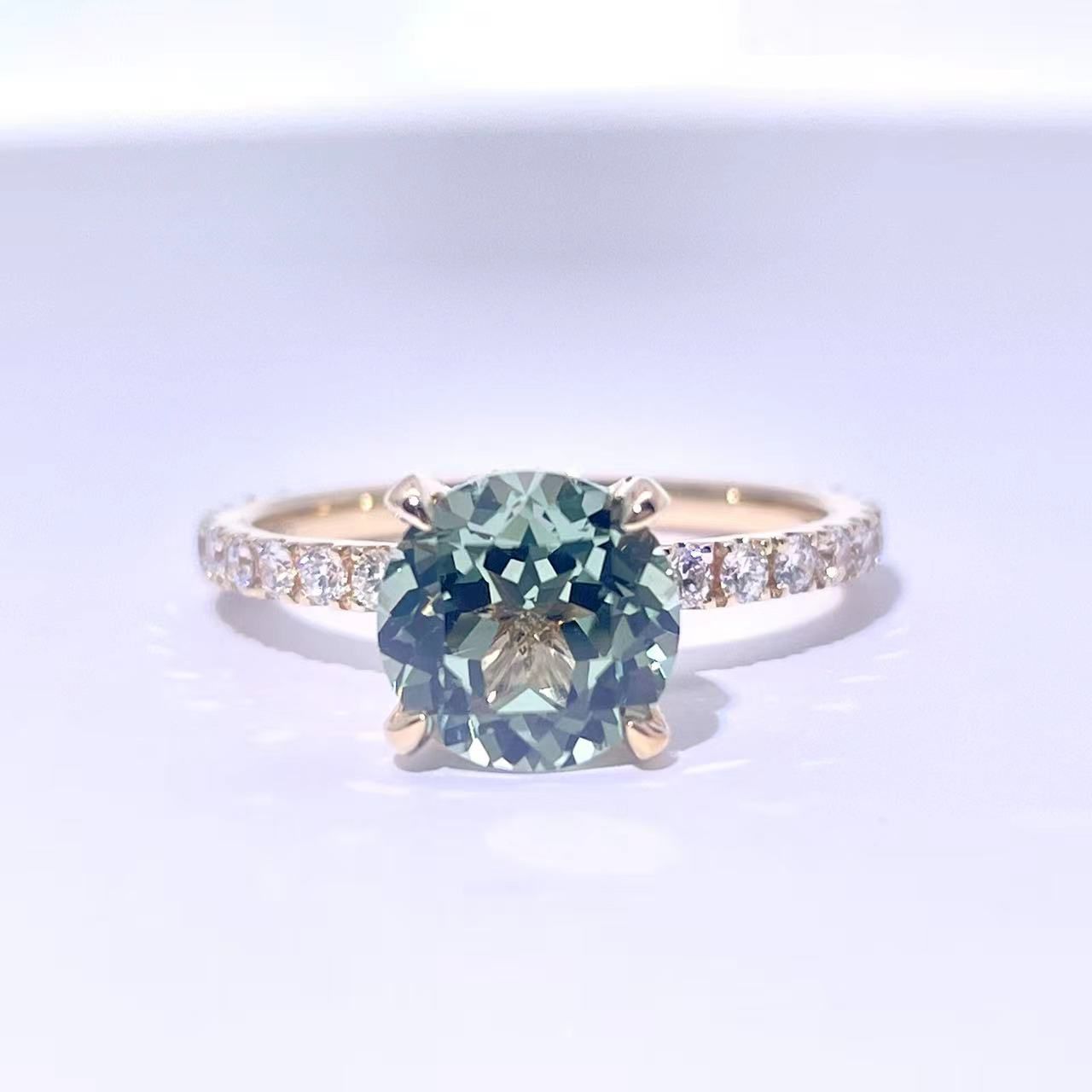 Green Sapphire & Diamond Engagement Ring