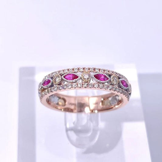 Tri Gold Diamond Ruby Ring