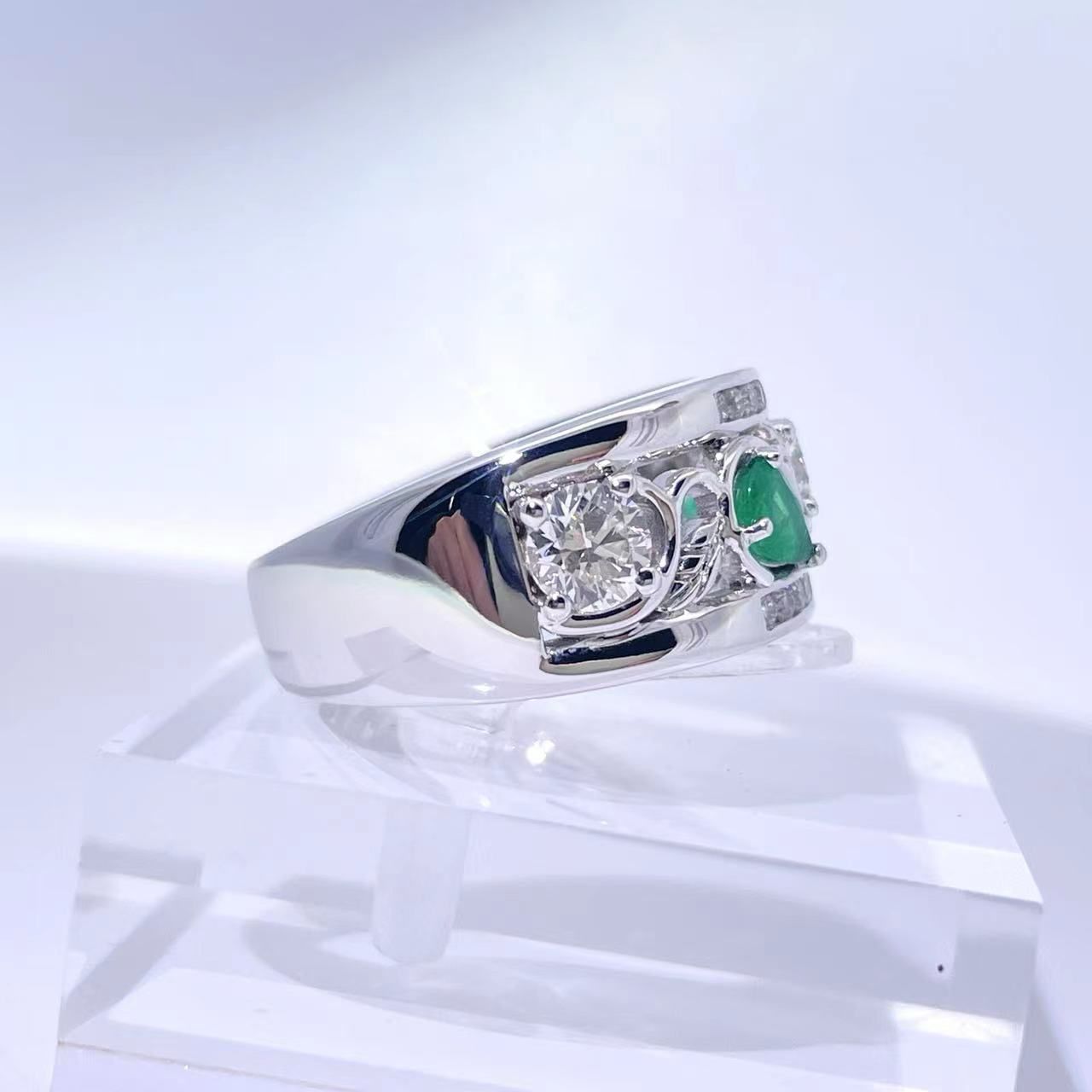 White Gold Diamond Emerald Ring