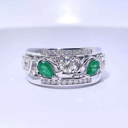 White Gold Diamond Emerald Ring