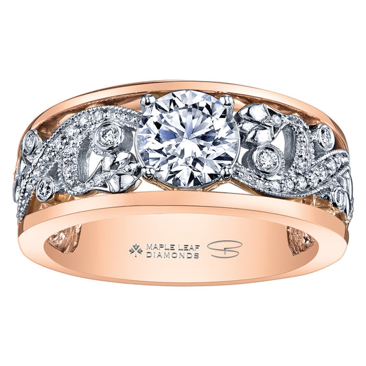 18K Two Tone Maple Leaf Diamond Ring