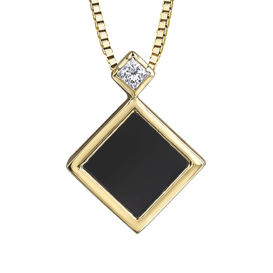 Yellow Gold Onyx & Diamond Neckalce