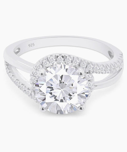 Moissanite Brilliant Cut Ring in White Gold