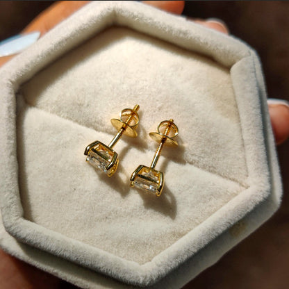 Moissanite Princess Cut Studs in Yellow Gold