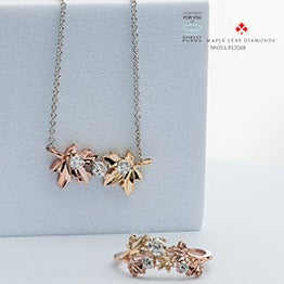 14K Tri Gold Maple Leaf Diamond Necklace