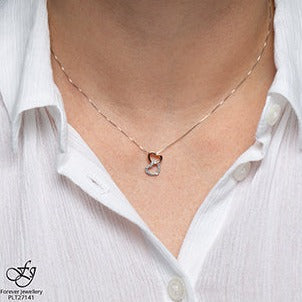 10K Two Tone Diamond Double Heart Necklace