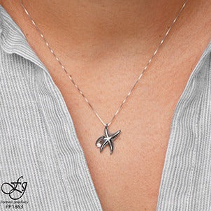 10K White Gold Diamond Starfish Necklace