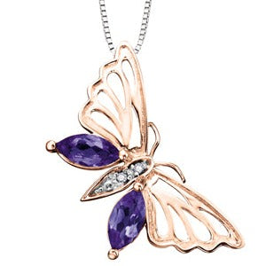 10K Rose Gold Amethyst Butterfly Necklace
