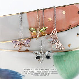 10k Rose Gold Opal Diamond Butterfly Necklace