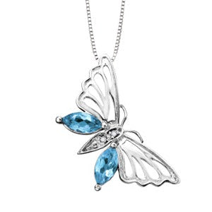 White Gold Blue Topaz Butterfly Necklace