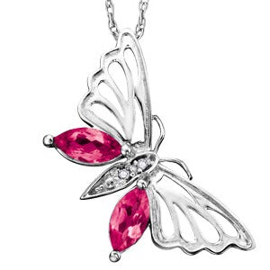 White Gold Pink Topaz Butterfly Necklace