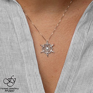 10K White Gold Diamond Snowflake Necklace