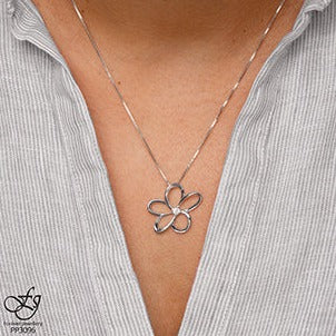 Sterling Silver Diamond Flower Necklace