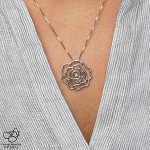 Sterling Silver Diamond Rose Necklace