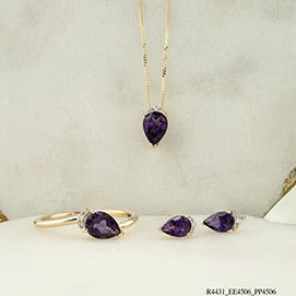 10K Yellow Gold Pear Shaped Amethyst Necklace