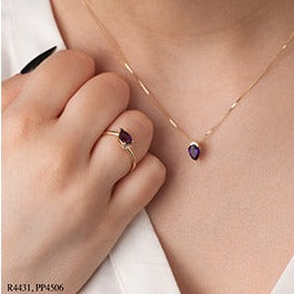 10K Yellow Gold Pear Shaped Amethyst Necklace