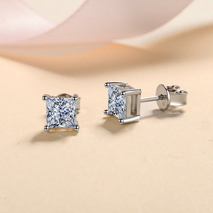 Moissanite Princess Cut Studs in White Gold