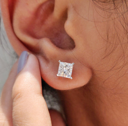 Moissanite Princess Cut Studs in White Gold