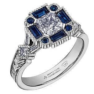 18K White Gold Palladium Sapphire & Diamond Ring