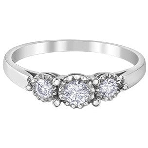 10K White Gold Three Stone Diamond Ring