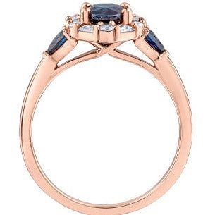 10K Rose Gold Diamond & Sapphire Ring